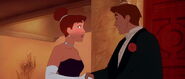 Anastasia and Dimitri having a handshake after Anastasia agrees to let Dimitri see Dowanger Emperess Marie