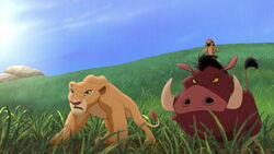 Nala, Timon and Pumbaa face Zira