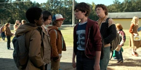 Lucas, Mike, and Dustin being bullied by Troy.