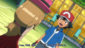 Ash telling Serena to take her time and think about what she wants to do on her journey