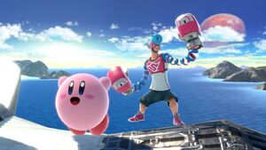 Kirby along with Spring Man in Super Smash Bros Ultimate. as an assistant trophy.