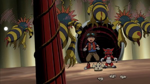 Mikey and Shoutmon with Flymon forces.