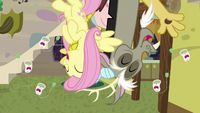 Fluttershy and Discord laughing upside-down S7E12