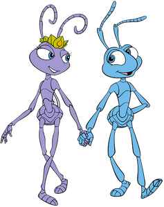 Atta and Flik holding hands.