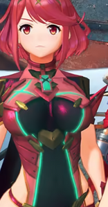 Pyra looking angry when Rex reveals that the Core Crystal was stolen.