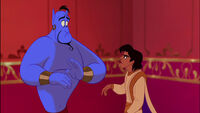 Aladdin arguing with Genie over his lies to Jasmine about being a prince