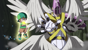 Takeru and MagnaAngemon in the battle (Ep. 64)