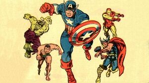 Captain America with Iron Man, Thor, Hulk and Namor.