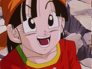 Pan smiling after Goku becomes a Super Saiyan 4.