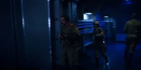 Joyce and Hopper running through the base.