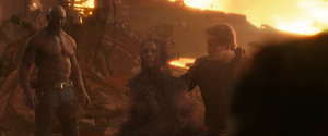 Drax and Peter see Mantis turn into dust.