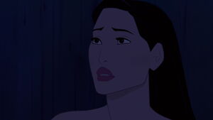 Pocahontas with tears in her eyes.