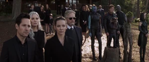 Janet with her family and Scott, attending Tony Stark's funeral.