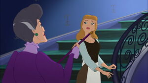 Lady Tremaine tells Cinderella to stay away from Prince Charming because she saw her at the ball and that is why she locked her in her room.