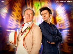 The Tenth Doctor and the Fifth Doctor in Time Crash.