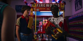 Lucas hearing Max say Eleven can beat the Mind Flayer's avatar.