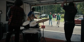 Lucas, Jason, and Andy finding Eddie's band, Corroded Coffin.