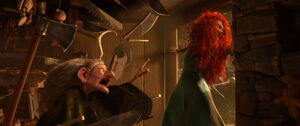 Merida offering to buy all of the witch's wood carvings.