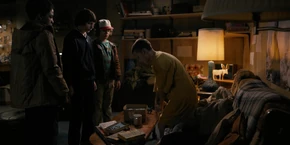 Lucas, Mike, and Dustin seeing Eleven about to take off her shirt right in front of them.