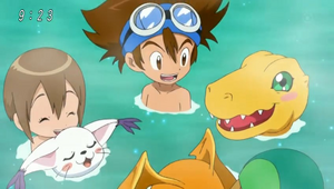 Taichi, Hikari and their partners in hot springs