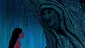 After Grandmother Willow shushes all of the animals, she tells Pocahontas to continue describing her dream.