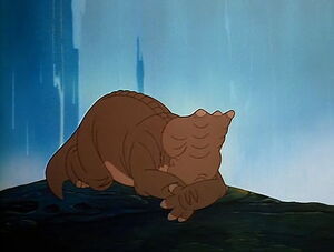 A humiliated Cera sobbing after her fight with Littlefoot, after she insulted his mother and nearly led her friends to get killed for going the wrong way to the Great Valley.