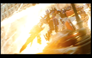 Optimus Prime gets in a rage of fury as he kills all the Decepticons (including Shockwave).