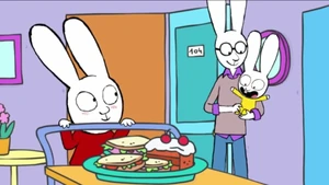 Simon looking at his hotel dinner in delight