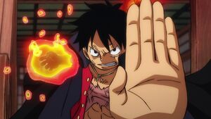 Luffy punches before the end of episode.