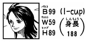 Nico Robin measurements, pre-timeskip