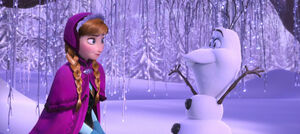 Anna having fixed the snowman's head after realizing he's harmless.