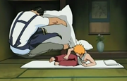 Ichigo throws Tessai out of bed