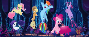 Twilight Sparkle, Pinkie Pie, Fluttershy, Rainbow Dash, Rarity and Applejack as seaponies in My Little Pony The Movie.