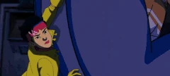 Jubilee uses her light-based powers to knock down the Sentinel.