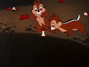 Chip and Dale hearing the voice of Donald Duck.