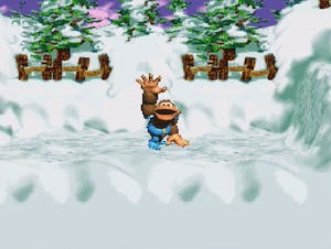 Kiddy cutely waving goodbye to the player.