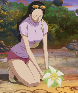 Nico Robin placing flower on ryunosuke's grave