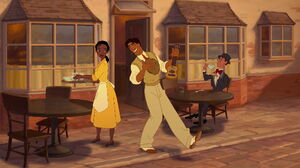 Tiana's brief meeting with Prince Naveen, ignoring him.