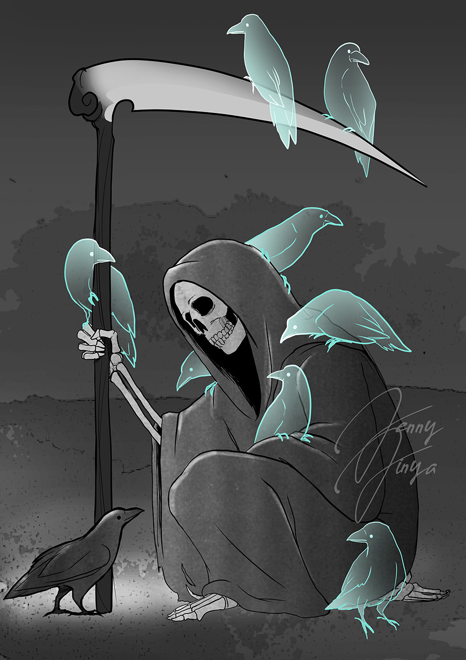 Crying Grim Reaper Dark Painting · Creative Fabrica