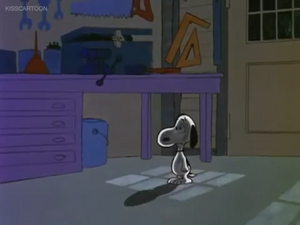 Snoopy was in the garage that night in He's Your Dog, Charlie Brown.