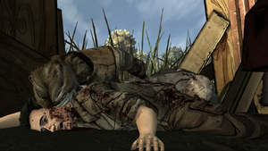 Shawn is eaten by zombies after Lee fails to save him.