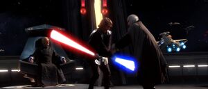 Anakin Skywalker fighting Count Dooku