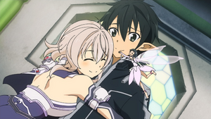 LS Strea and Yui hugging Kirito