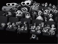 Woody and his friends watch a movie with other Pixar characters