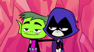 Raven and Beast Boy put their arms around each other