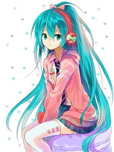 Ribbon girl Miku with her headphones on her head