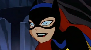 Batgirl's heroic grin.