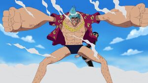 Enies Lobby Franky protecting Robin