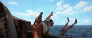 Crusoe falling overboard
