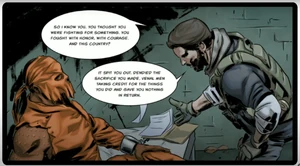 Mace being explained by Alex about his backstory about him in The U.S. Army.